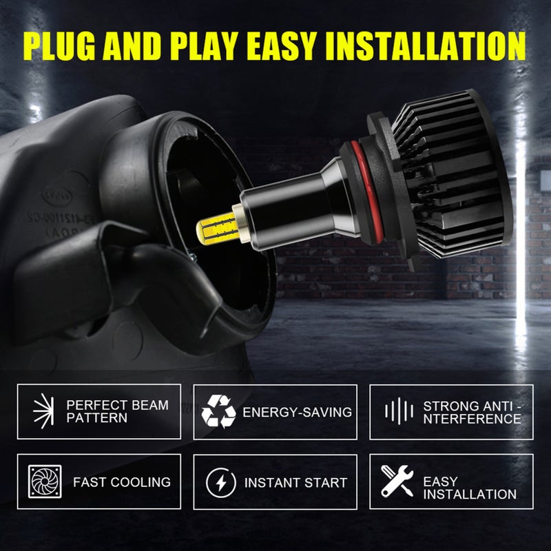 LED Headlights 9012: Unique 6-LED Chip Structure - Safe 6000K Cool White Beam for Nighttime Driving, Easy Plug-In Installation, IP65 Waterproof High Performance - Image 3