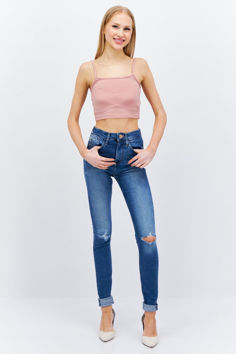 RIVER ISLAND Women High Rise Extra Long Inseam Skinny Jeans, Blue - Image 3