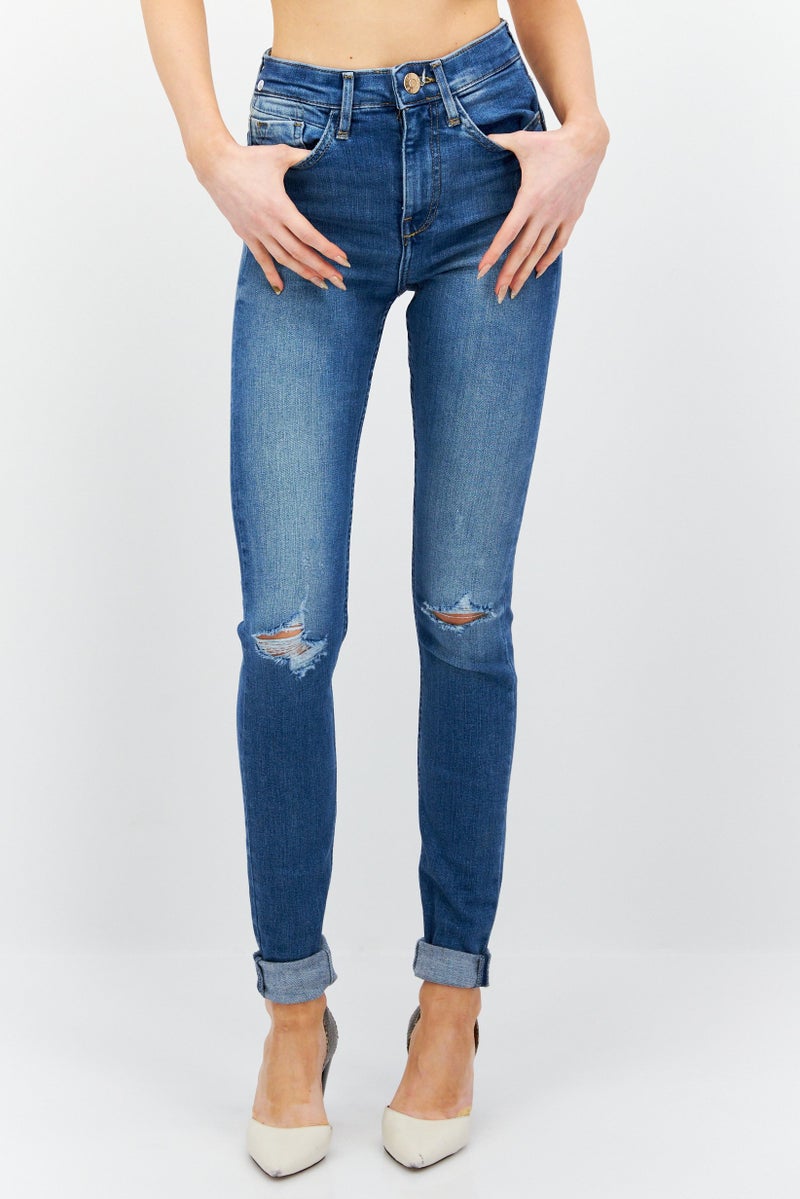 RIVER ISLAND Women High Rise Extra Long Inseam Skinny Jeans, Blue - Image 1