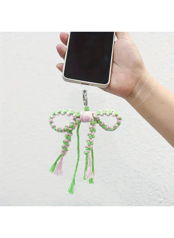 Yellow Bicolor Bowknot Macrame Bag Keychain Pendant Set With 78 74 Inch Threads - Image 4