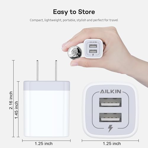 AILKIN USB Wall Charger, Charger Adapter, AILKIN 2-Pack 2.1A Dual Port Quick Plug Cube for iPhone 15 14 13 12 11 Pro Max 10 SE X XS Plus Samsung Galaxy S23 S22 S21 Power Block Fast Charging Box Brick - Image 5