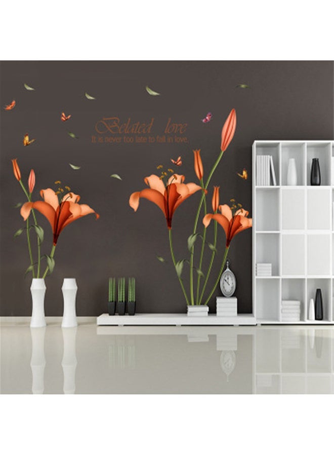 NIBEMINENT Lily Flower Wall Decoration Sticker Orange/Green - Image 1
