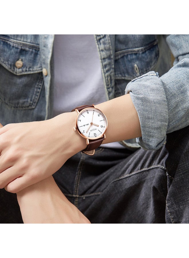 Julius Men's Watch New Model For Middle And High School Students Exam Calendar Quartz Brown Strap White Dial Ja-1516mc - Image 2