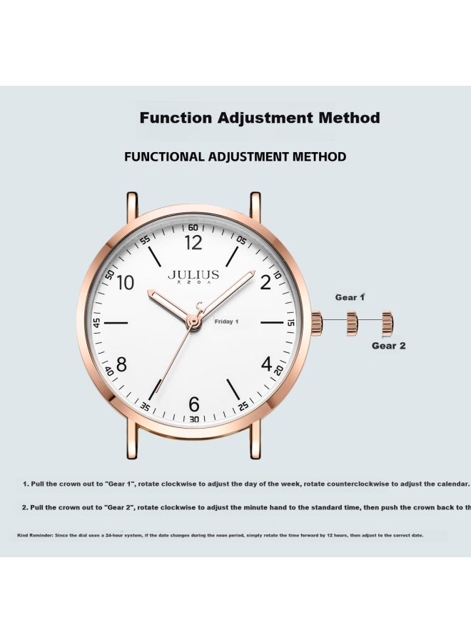 Julius Men's Watch New Model For Middle And High School Students Exam Calendar Quartz Brown Strap White Dial Ja-1516mc - Image 3