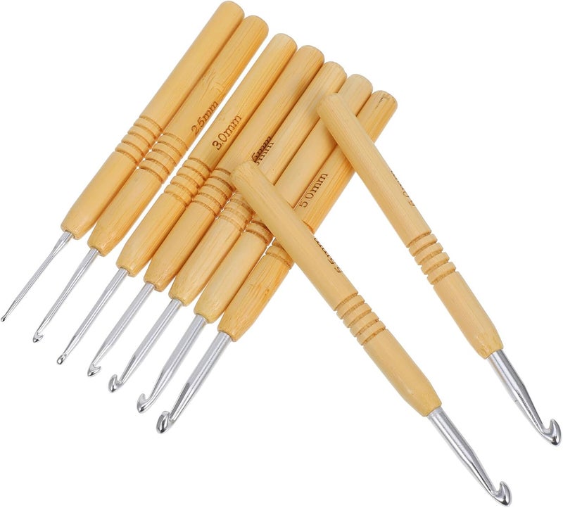 Parliky 9pcs Wooden Handle Crochet Hook Set for DIY Crafting and Hair Dreadlock Repair, Extra Long Aluminum Head Needles for Beginners and Arthritic Hands - Image 1