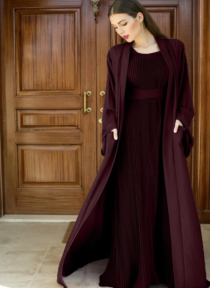 NUKHBAA Two piece abaya style dress with inner and belt.