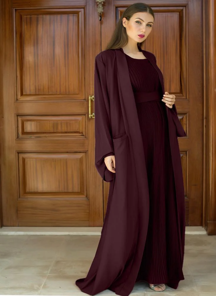 NUKHBAA Two piece abaya style dress with inner and belt.