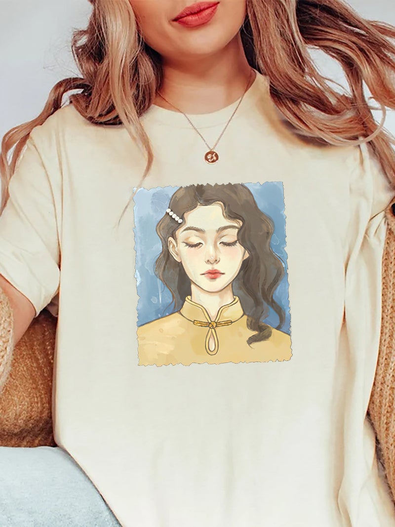 Foreign trade Independent Station Women's top Round Neck Cartoon Character Printed Short-sleeved t-shirt - Image 1
