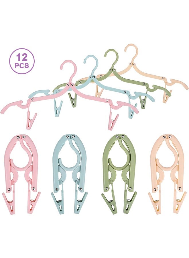 12Pcs Collapsible Clothes Hangers, Plastic Portable Folding Clothes Hangers, Coat Hanger Travel Drying Rack, Travel Accessories for Outdoors Activities Travel at Home Four Colors - Image 1