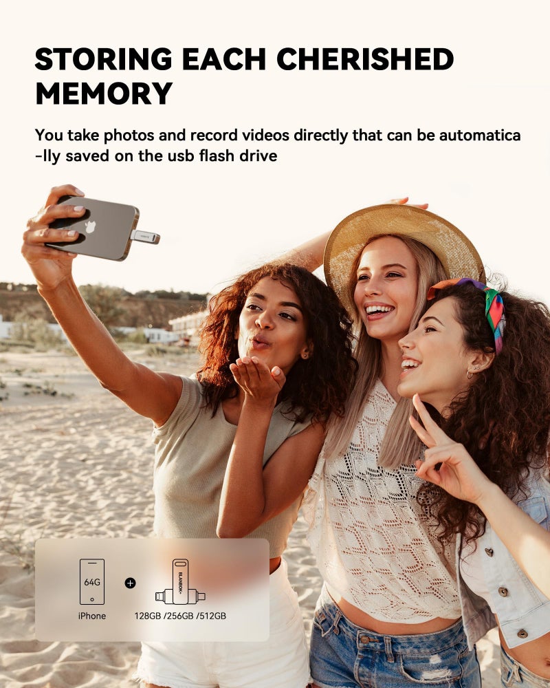 BLANBOK+ MFi Certified 256GB iPhone Photo Stick, USB Flash Drive for Photo/Video Backup, High-Speed Thumb Drive Compatible for iPhone/iPad/Android/PC (Silver) - Image 3