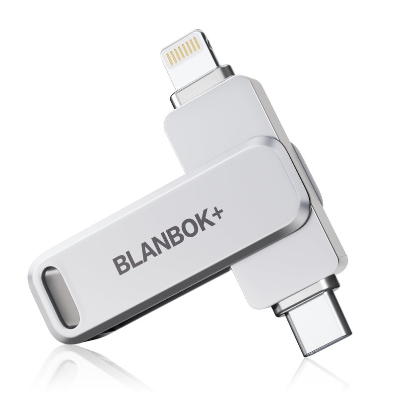 BLANBOK+ MFi Certified 256GB iPhone Photo Stick, USB Flash Drive for Photo/Video Backup, High-Speed Thumb Drive Compatible for iPhone/iPad/Android/PC (Silver) - Image 1