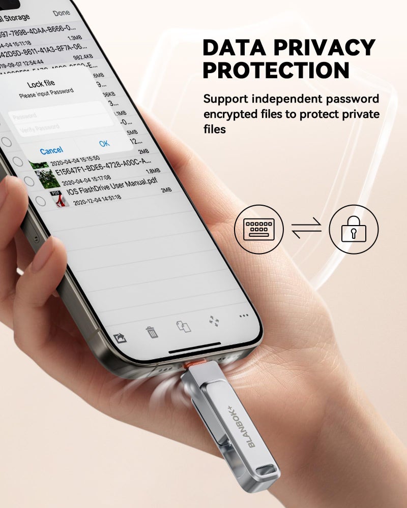 BLANBOK+ MFi Certified 256GB iPhone Photo Stick, USB Flash Drive for Photo/Video Backup, High-Speed Thumb Drive Compatible for iPhone/iPad/Android/PC (Silver) - Image 4