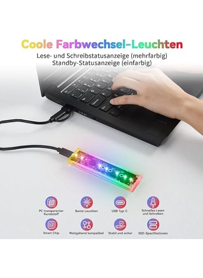 علبة شفافة لـ M.2 NVMe SSD مع أضواء LED ملونة – تصميم أنيق وسهل التركيب لوحدة التخزين - Image 4