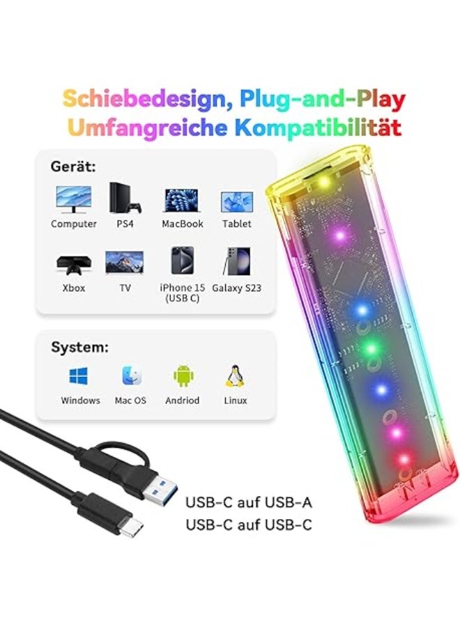 علبة شفافة لـ M.2 NVMe SSD مع أضواء LED ملونة – تصميم أنيق وسهل التركيب لوحدة التخزين - Image 3