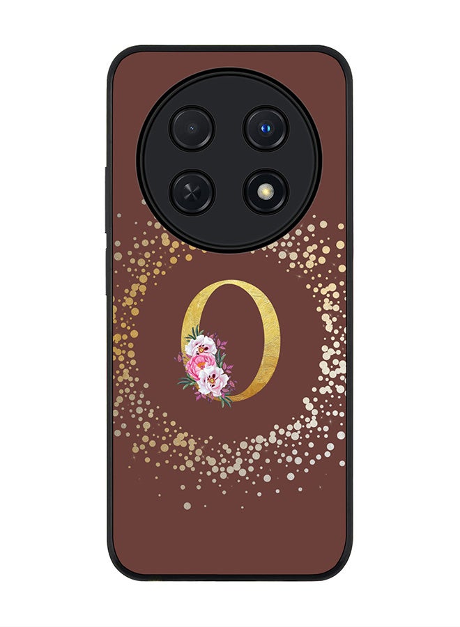 Stylizedd Rugged Black edge case for Huawei nova 12i 4G, Slim fit Flexible Thin Cover - Custom Monogram Initial Letter Floral Pattern Alphabet - O  (Brown ) - Image 1