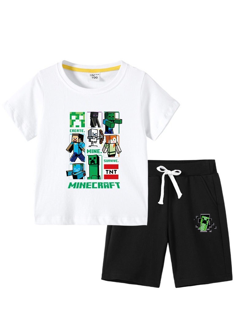 general Minecraft T-shirt summer new style cotton children's short-sleeved pants two-piece suit - Image 1