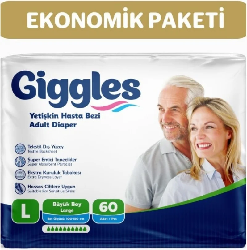 giggles Adult Patient Diaper with Waistband Large 60 Pieces
