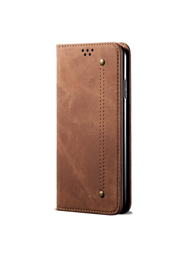 اس-توب جراب لهاتف Motorola Moto Edge 2021 بتصميم كاجوال من قماش الدنيم مع حامل وفتحات للبطاقات ومحفظة. - Image 2