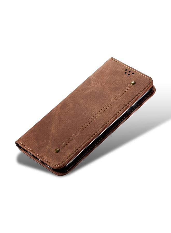 اس-توب جراب لهاتف Motorola Moto Edge 2021 بتصميم كاجوال من قماش الدنيم مع حامل وفتحات للبطاقات ومحفظة. - Image 4