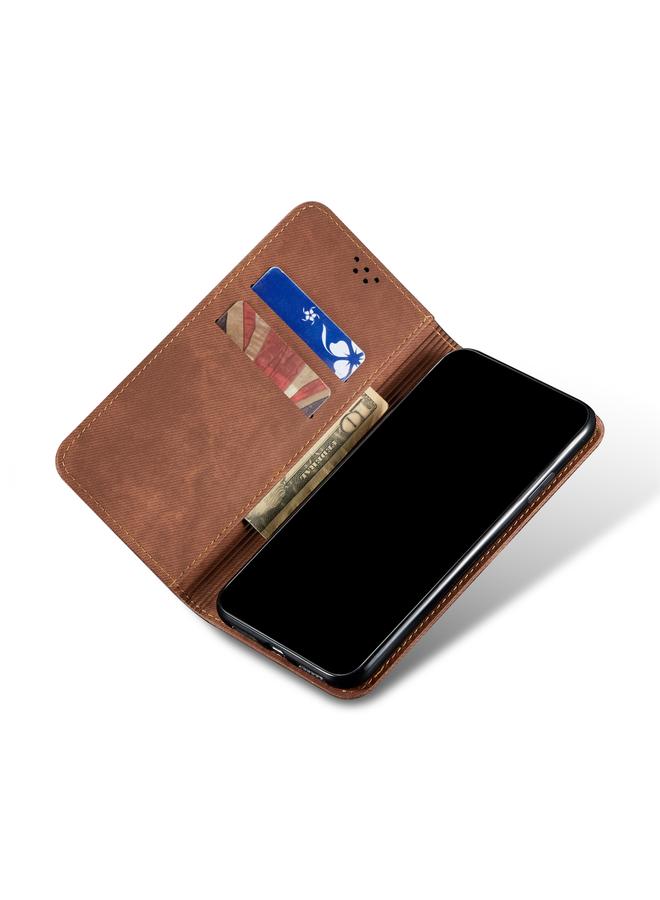 اس-توب جراب لهاتف Motorola Moto Edge 2021 بتصميم كاجوال من قماش الدنيم مع حامل وفتحات للبطاقات ومحفظة. - Image 5