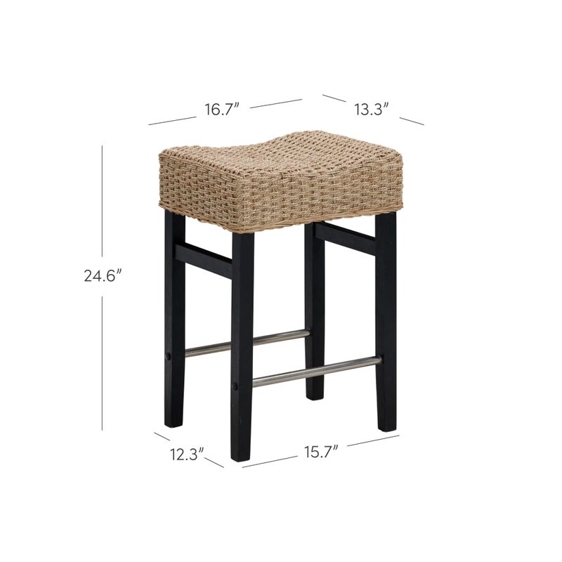 Nathan James Harvey Rattan Bar Stool, Bohemian Counter Height Stool with Woven Seagrass Seat, Solid Wood Legs, and Metal Footrest Seagrass/Brushed Black - Image 4