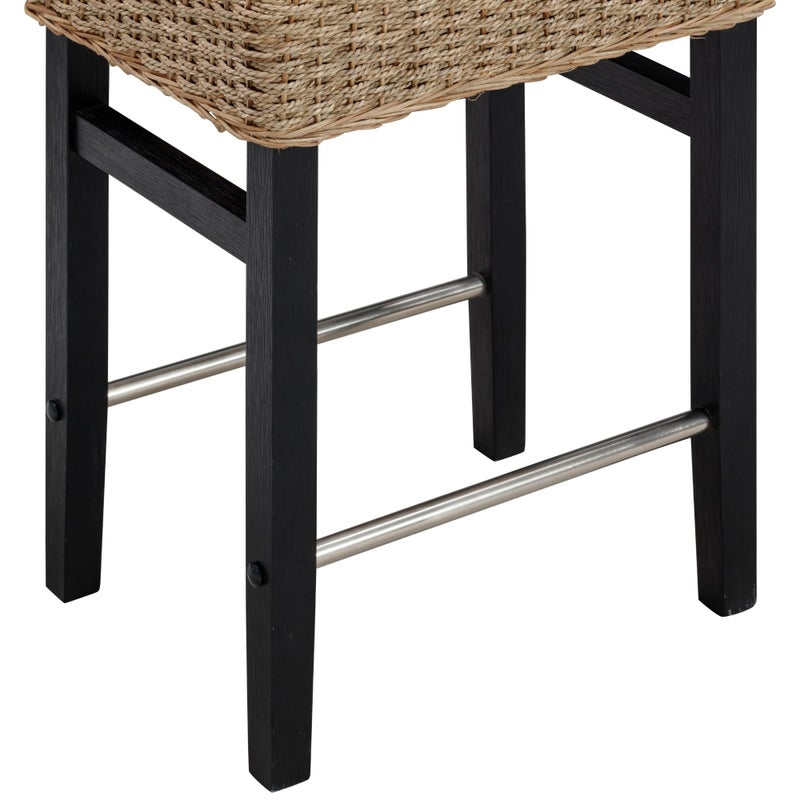 Nathan James Harvey Rattan Bar Stool, Bohemian Counter Height Stool with Woven Seagrass Seat, Solid Wood Legs, and Metal Footrest Seagrass/Brushed Black - Image 5