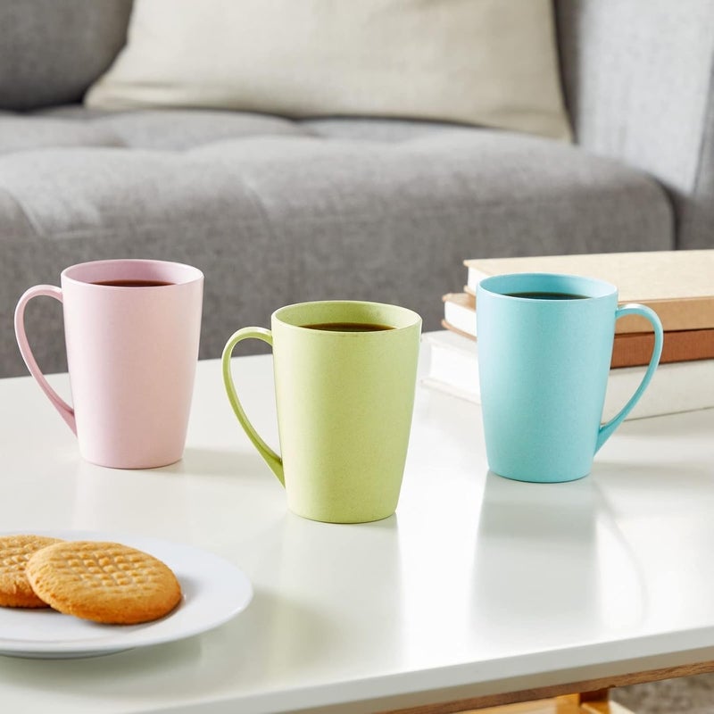 Okuna Outpost 6Pack 12oz Wheat Straw Mugs Dishwasher Safe Unbreakable Coffee Mug Set with Handles Reusable Plastic Mug for Coffee Tea Milk Warm Beverages 3 Colors 4x3x4 in - Image 2
