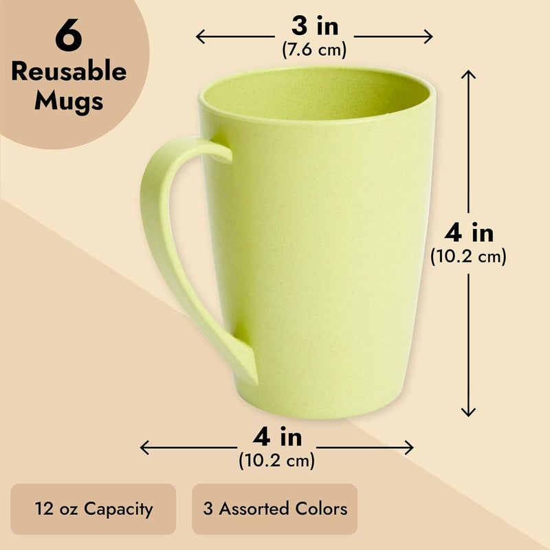 Okuna Outpost 6Pack 12oz Wheat Straw Mugs Dishwasher Safe Unbreakable Coffee Mug Set with Handles Reusable Plastic Mug for Coffee Tea Milk Warm Beverages 3 Colors 4x3x4 in - Image 4