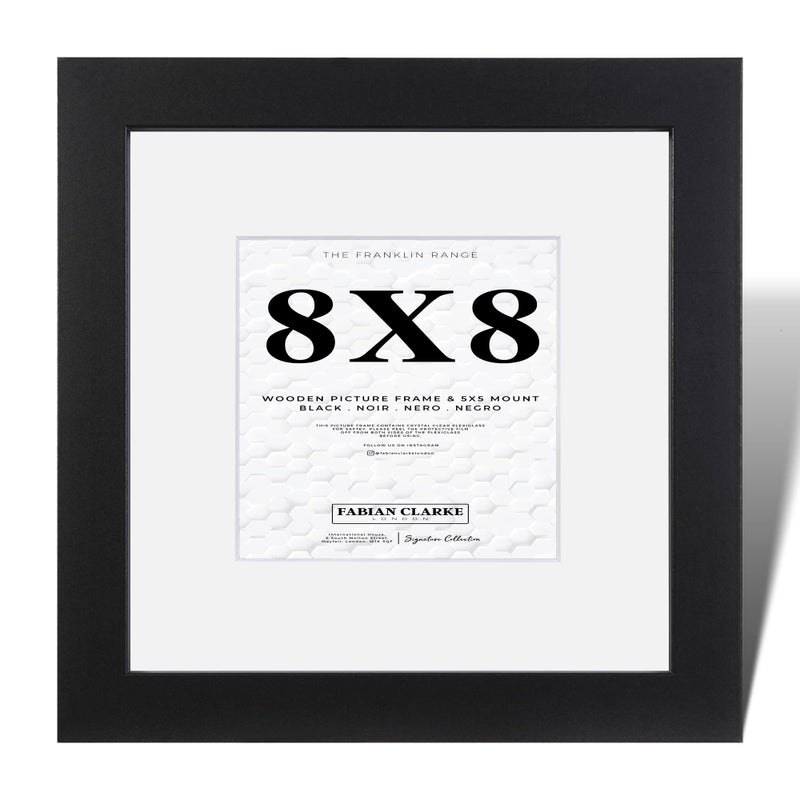 Fabian Clarke London Modern Black Square 8x8 Picture Photo Frame with 5x5 White Mount Includes Glass Front Wall Hung or Freestanding