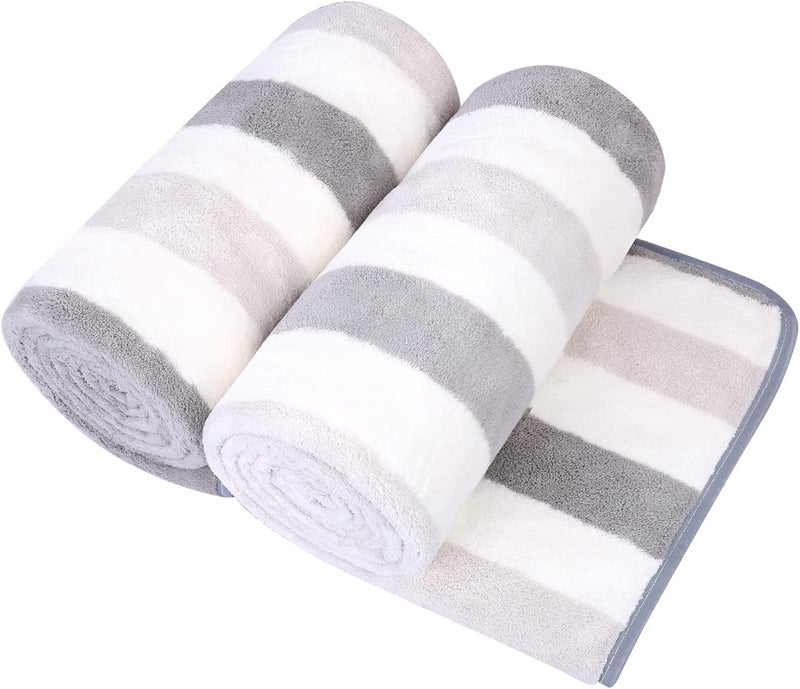 JML Microfiber Bath Towels, Bath Towel 2 Pack(30" x 60"), Oversized, Soft, Super Absorbent and Fast Drying, Multipurpose Use for Sports, Fitness, Yoga, Cabana Stripe Grey - Image 1