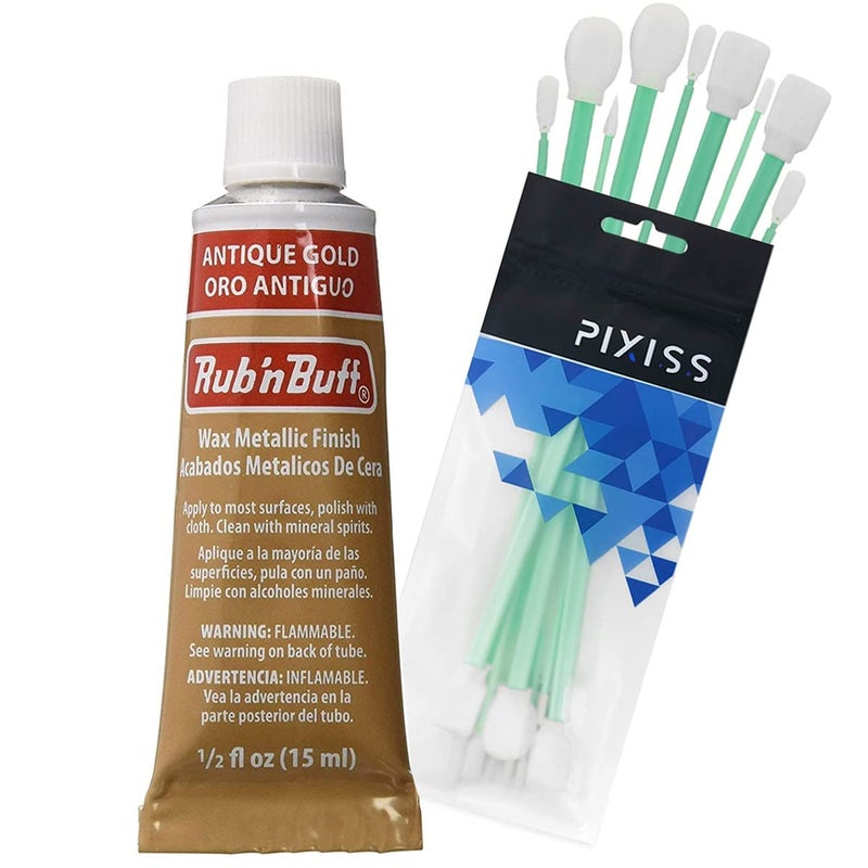 GRAS Art Bundles Rub n Buff Wax Metallic Antique Gold, Rub and Buff Finish, 0.5-Fluid Ounce, Pixiss Blending and Application Tools for Applying Metallic Wax Paint  - Image 1