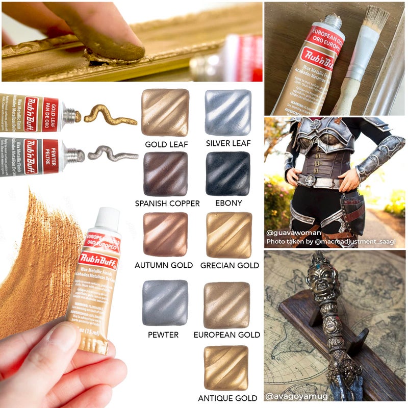 GRAS Art Bundles Rub n Buff Wax Metallic Antique Gold, Rub and Buff Finish, 0.5-Fluid Ounce, Pixiss Blending and Application Tools for Applying Metallic Wax Paint  - Image 2