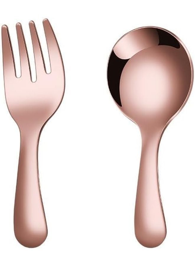 16 Piece Rose Gold Stainless Steel Flatware Set Short Handle Spoons Forks Tableware - Image 1