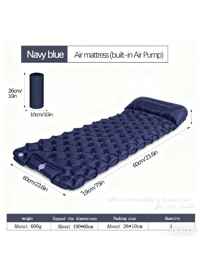 Teranorix Ultralight Single Camping Inflatable Mattress | Built-in Foot Pedal Air Pump and U-Shaped Pillow | 50D Nylon TPU Waterproof Sleeping Mattress | Suitable for Backpacking, Hiking, and Tent Camping (Navy Blue) - Image 1