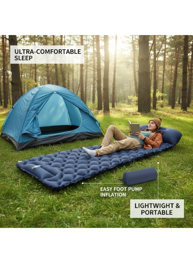 Teranorix Ultralight Single Camping Inflatable Mattress | Built-in Foot Pedal Air Pump and U-Shaped Pillow | 50D Nylon TPU Waterproof Sleeping Mattress | Suitable for Backpacking, Hiking, and Tent Camping (Navy Blue) - Image 4