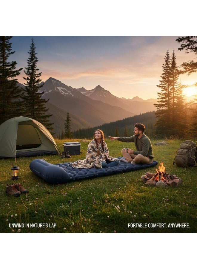 Teranorix Ultralight Single Camping Inflatable Mattress | Built-in Foot Pedal Air Pump and U-Shaped Pillow | 50D Nylon TPU Waterproof Sleeping Mattress | Suitable for Backpacking, Hiking, and Tent Camping (Navy Blue) - Image 2