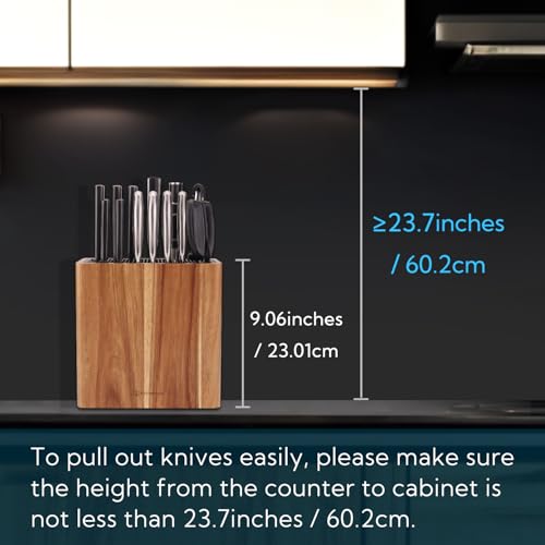 KITCHENDAO XL Acacia Wood Universal Knife Block with Slots for Scissors and Sharpening Rod, Safe, Space Saver Knives Storage Stand Display without Knives, Unique Slot Design to Protect Blade - Image 2