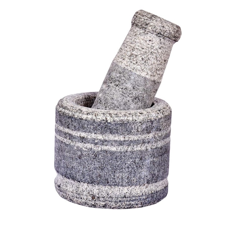 EZAHK Mortar and Pestle Set for Spices Okhli Masher Khalbatta Kharal Mixer Natural Traditional Grinder and Musal Well Design for Kitchen Home Herb 4 in - Image 1
