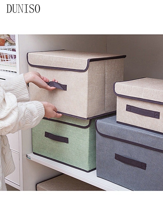 DUNISO 5pcs Wardrobe Clothes Organizer Cubes with Lids Foldable Fabric Decorative Storage Box Bins Organizer Containers Baskets with Cover Handles Divider for Bedroom Closet Living Room - Image 5