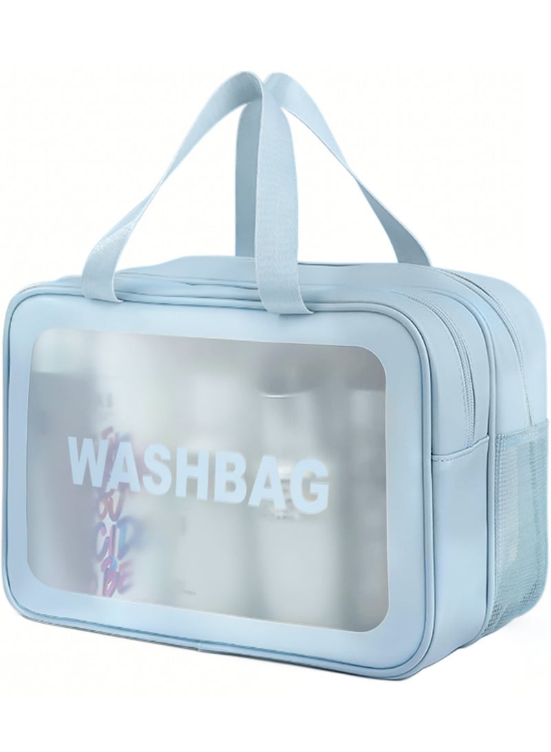 Bincoo Travel Makeup Bag, Toiletry Organizer Accessories, Cosmetic Waterproof Double Layer, Large Toiletry Bag With Handle and Zipper for Women  and Girls, Blue - Image 2