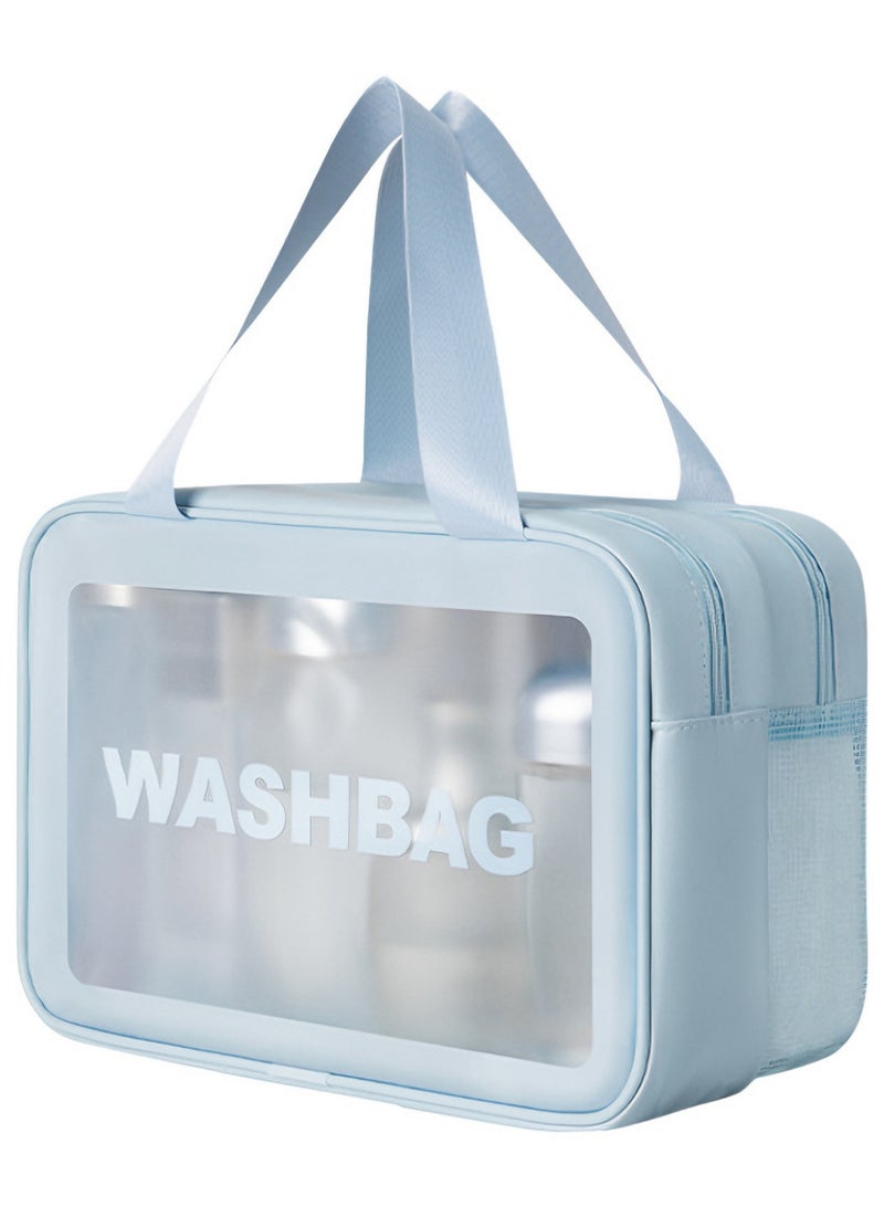 Bincoo Travel Makeup Bag, Toiletry Organizer Accessories, Cosmetic Waterproof Double Layer, Large Toiletry Bag With Handle and Zipper for Women  and Girls, Blue - Image 1