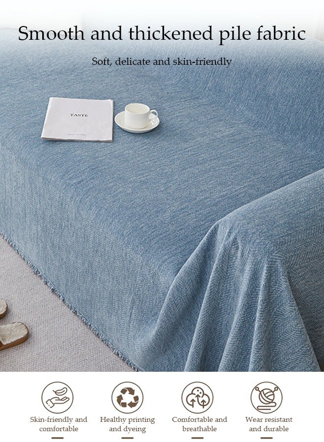 DUNISO Chenier Sofa Cover, Double Sided Sofa Protection Cover, Breathable Nap Blanket, With Tassels, Not Easy To Pilling, Wear Resistant And Scratch Resistant, Suitable For All Seasons, Suitable For Two Seater Sofas, 180 * 230cm，Blue  - Image 3