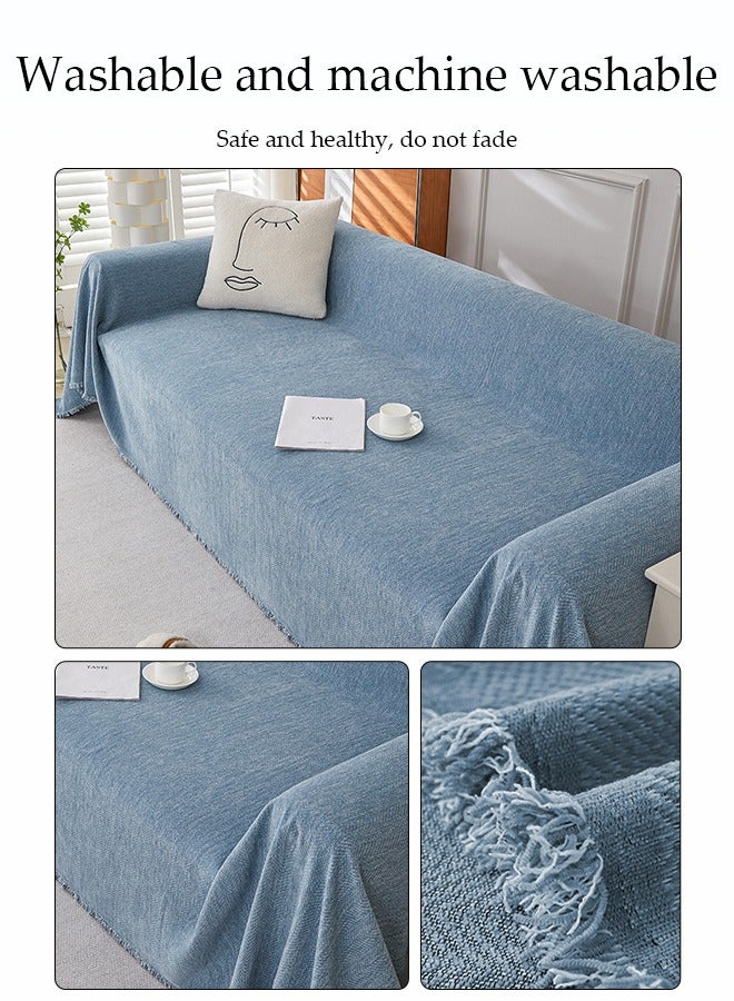 DUNISO Chenier Sofa Cover, Double Sided Sofa Protection Cover, Breathable Nap Blanket, With Tassels, Not Easy To Pilling, Wear Resistant And Scratch Resistant, Suitable For All Seasons, Suitable For Two Seater Sofas, 180 * 230cm，Blue  - Image 4