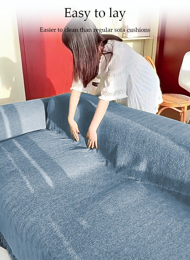 DUNISO Chenier Sofa Cover, Double Sided Sofa Protection Cover, Breathable Nap Blanket, With Tassels, Not Easy To Pilling, Wear Resistant And Scratch Resistant, Suitable For All Seasons, Suitable For Two Seater Sofas, 180 * 230cm，Blue  - Image 5