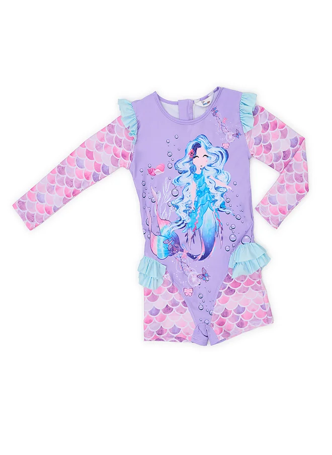 babyqlo Pink Mermaid Long Sleeve Swimsuit for Girls