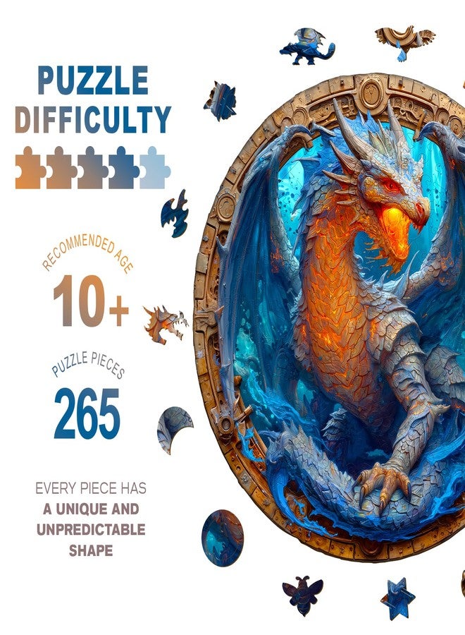 Purdicra Wooden Jigsaw Puzzles, Elements Water Dragon Wooden Puzzles for Adults with Unique Shape, Adult Jigsaw Puzzle, Birthday Gifts for Adults, 13.4"x13.3"-265pcs - Image 2