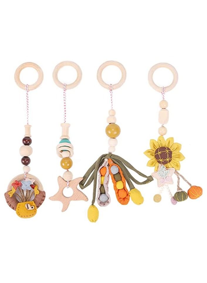 SYOSI 4PCS Baby Hanging Toy, Wooden Baby RattlesTeether Toys, Sensory Toys for Infants and Young Children, Play Gym Frame Activity Gym Hanging Bar Baby Toy, Appease Soothing Wind Chimes Toy - Image 1