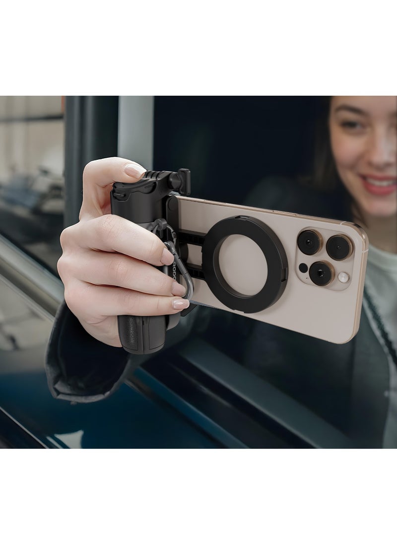 porodo Quad-Base Selfie Stick with 47.5cm Height and Wireless Shutter / 360° Multi-Angle Rotation / Stable Quad-Base / Tripod and Remote control / Android 8+, iOS 4+  Compatible - Black  - Image 4