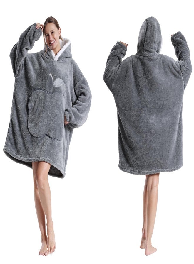 جود تو يو بطانية بغطاء رأس قابلة للارتداء للنساء - بطانية كبيرة الحجم بغطاء رأس للبالغين بطانية قطيفة ناعمة دافئة هدايا للأم رمادي فاتح - Image 2