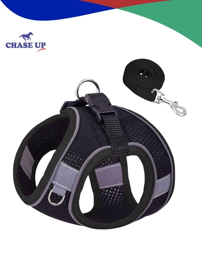 Chase Up Dog Harness Small Medium Large Dogs No Pull, Puppy Harness & Leash Set, Step-in, Mesh, Reflective, Black, XXS (JJSS032) - Image 1
